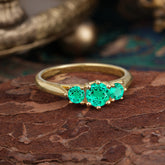 Round Cut 6 Prong Emerald Engagement Ring Classic Three Stone Bridal Ring